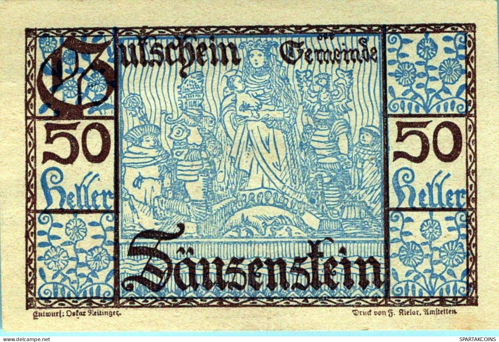 50 HELLER 1920 Stadt SÄUSENSTEIN Niedrigeren Österreich Notgeld #PI160 - [11] Local Banknote Issues