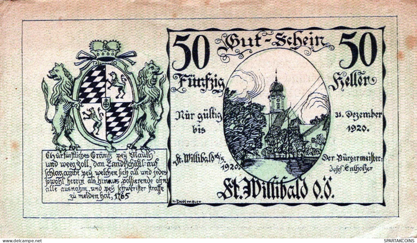 50 HELLER 1920 Stadt SANKT WILLIBALD Oberösterreich Österreich Notgeld #PF232 - [11] Local Banknote Issues