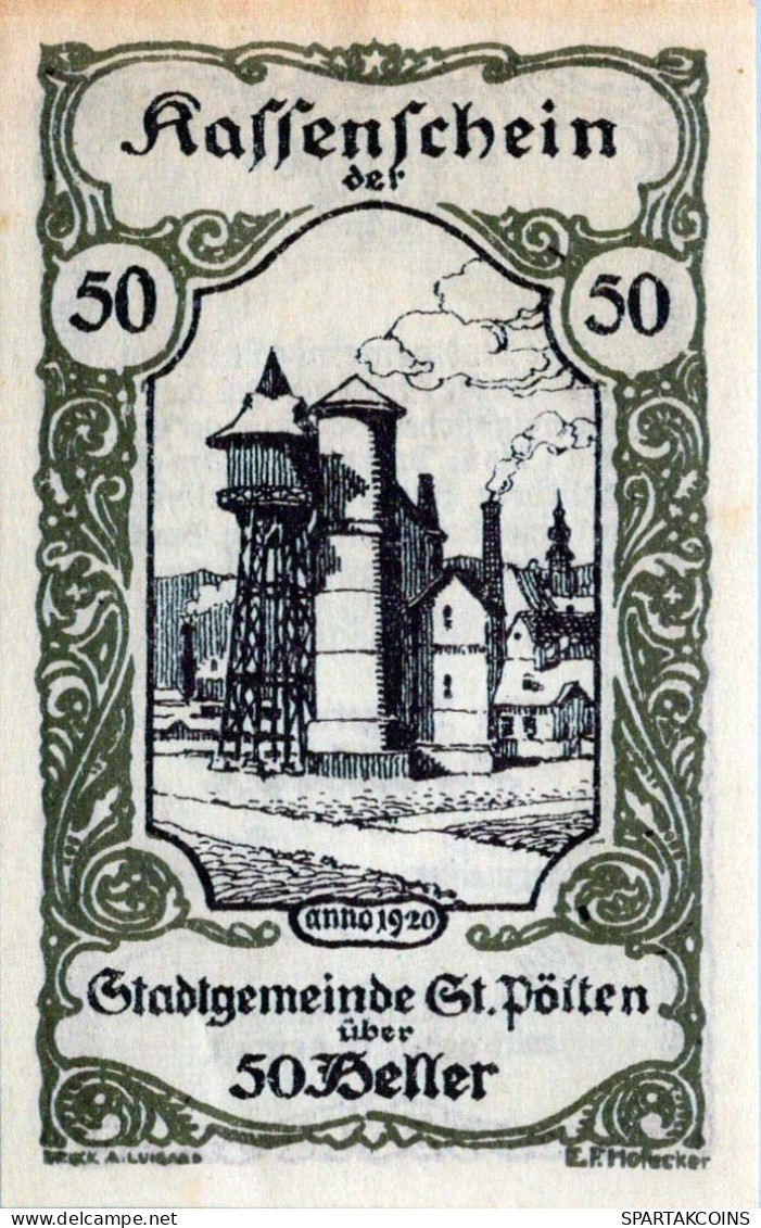 50 HELLER 1920 Stadt SANKT PoLTEN Niedrigeren Österreich UNC Österreich Notgeld #PH403 - [11] Local Banknote Issues
