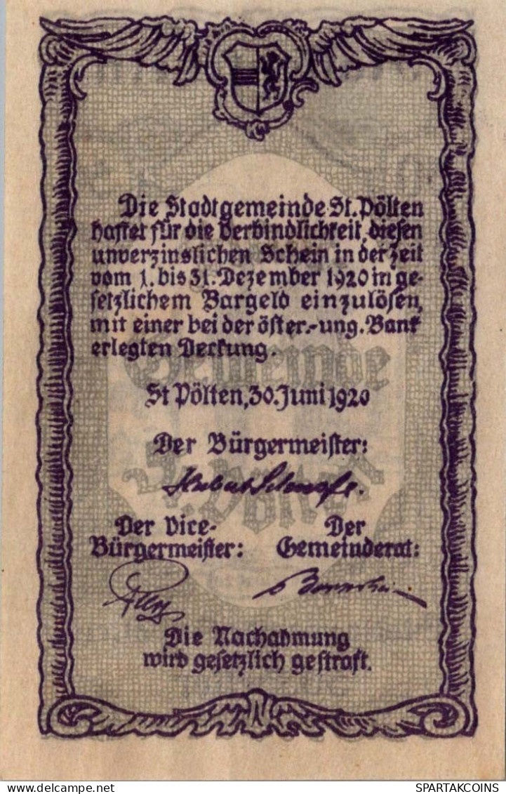 50 HELLER 1920 Stadt SANKT PoLTEN Niedrigeren Österreich Notgeld #PE839 - [11] Local Banknote Issues