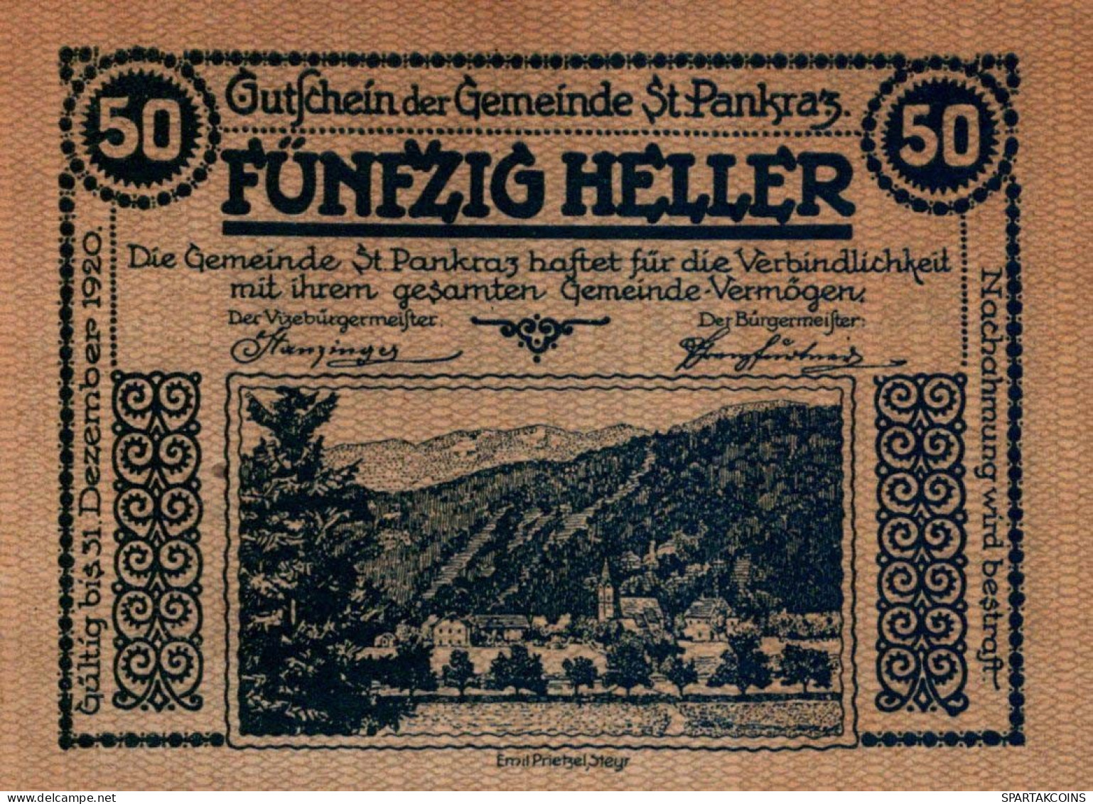 50 HELLER 1920 Stadt SANKT PANKRAZ Oberösterreich Österreich Notgeld #PE771 - [11] Local Banknote Issues