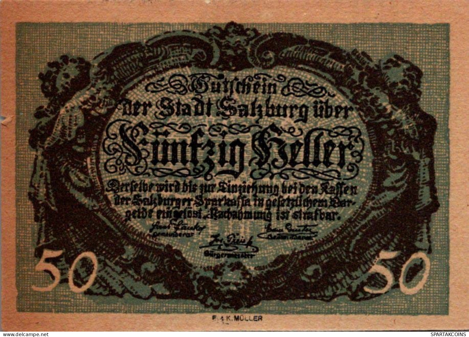 50 HELLER 1920 Stadt SALZBURG Salzburg Österreich Notgeld Banknote #PE791 - [11] Local Banknote Issues