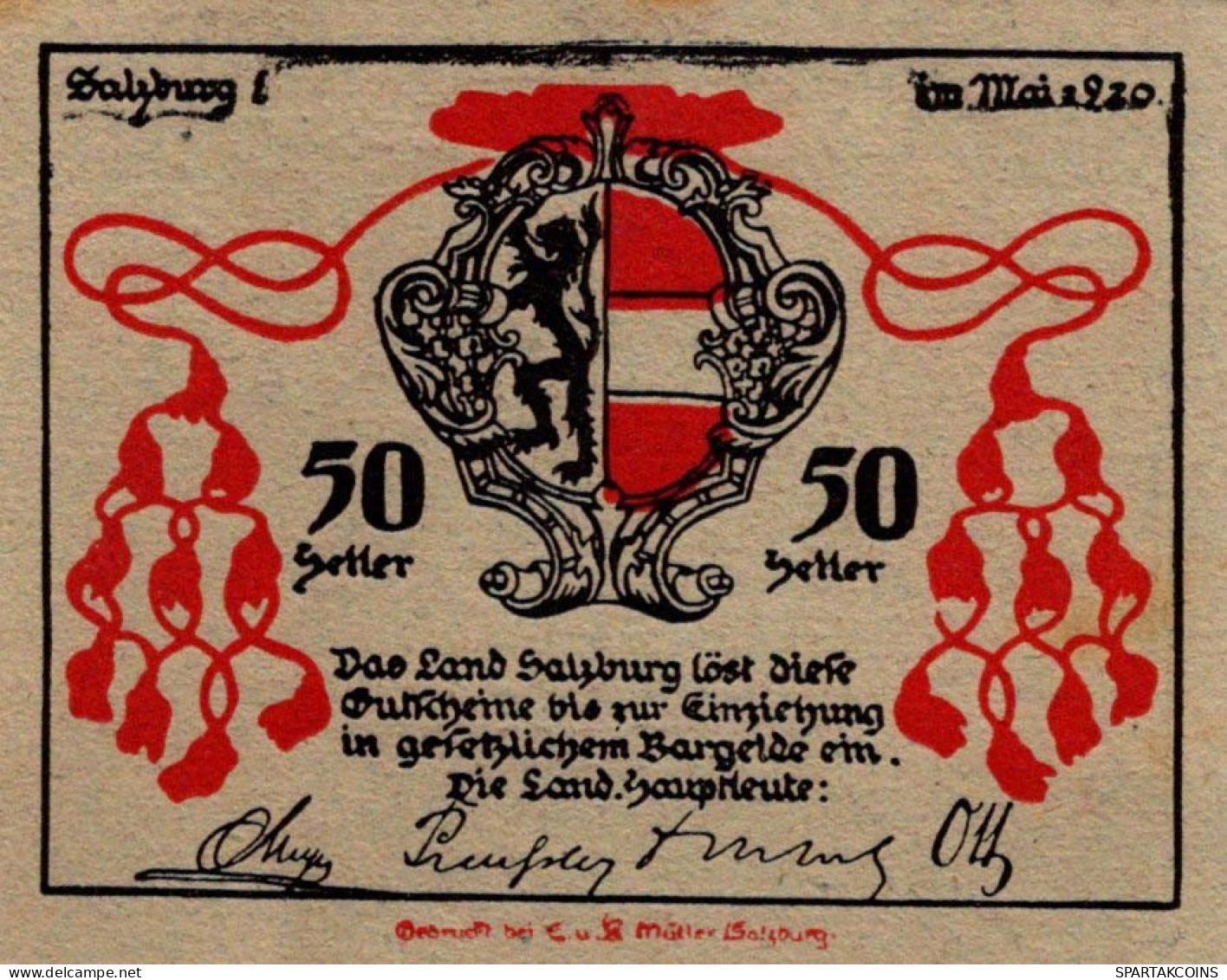 50 HELLER 1920 Stadt SALZBURG Salzburg Österreich Notgeld Banknote #PE775 - [11] Emissions Locales