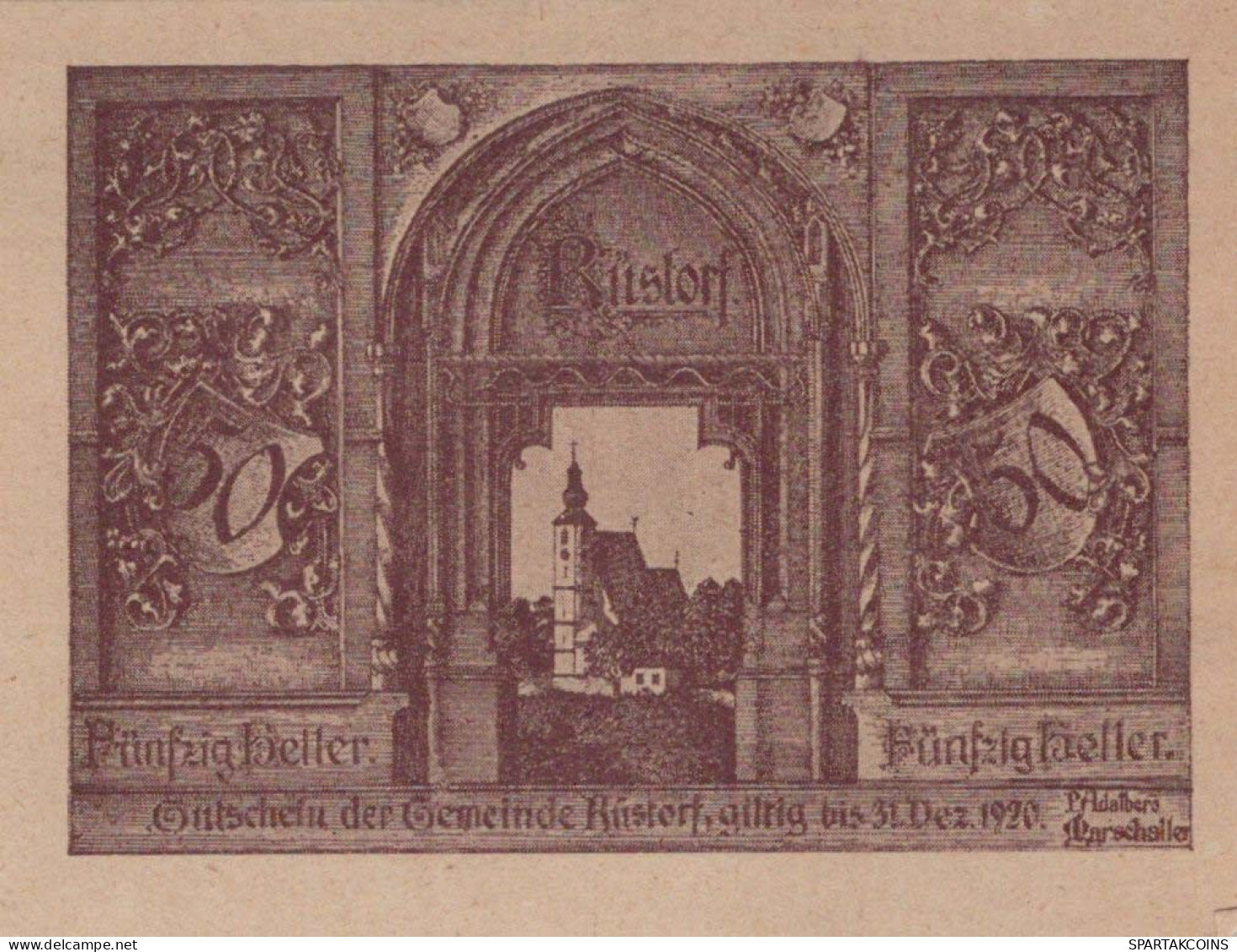 50 HELLER 1920 Stadt RÜSTORF Oberösterreich Österreich Notgeld Banknote #PJ218 - [11] Emissions Locales