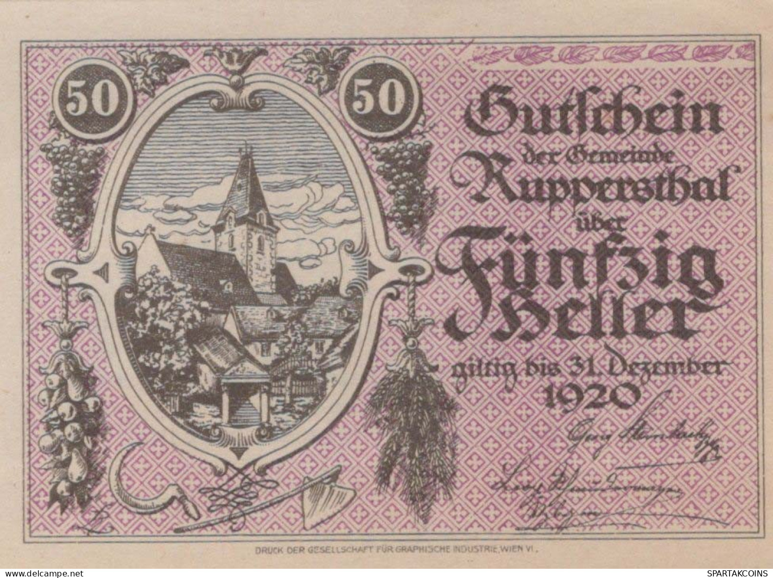 50 HELLER 1920 Stadt ROberenSTHAL Niedrigeren Österreich Notgeld #PJ229 - [11] Local Banknote Issues