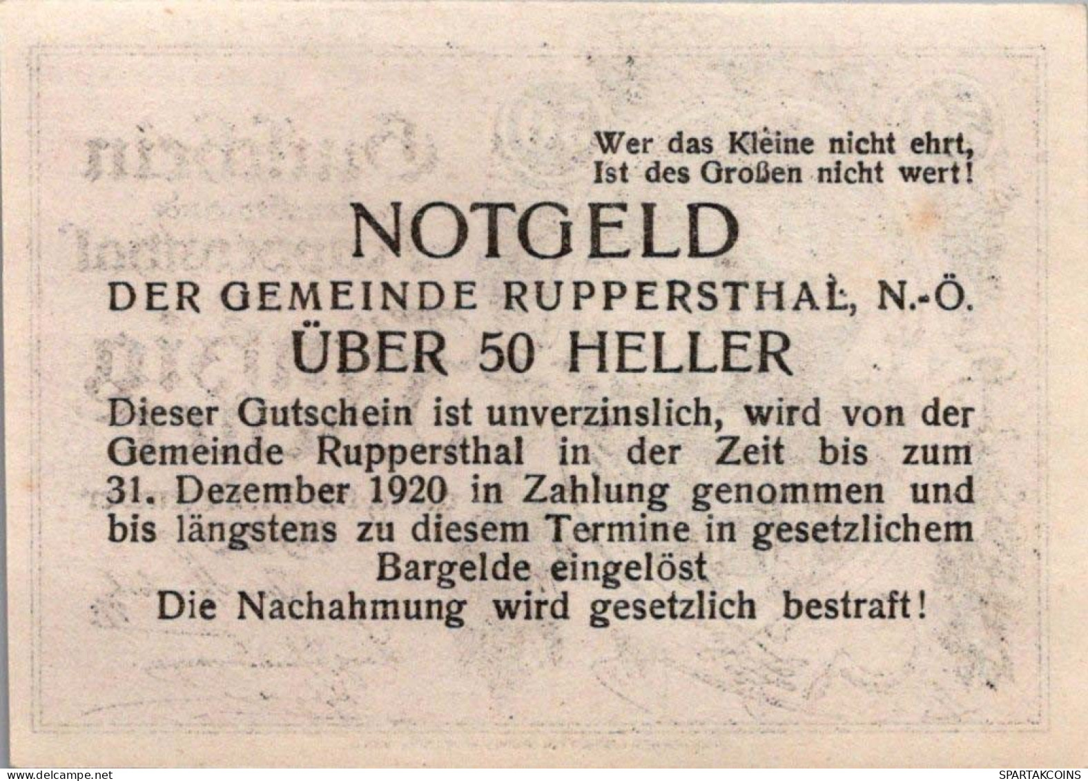 50 HELLER 1920 Stadt ROberenSTHAL Niedrigeren Österreich Notgeld #PD991 - [11] Emissions Locales