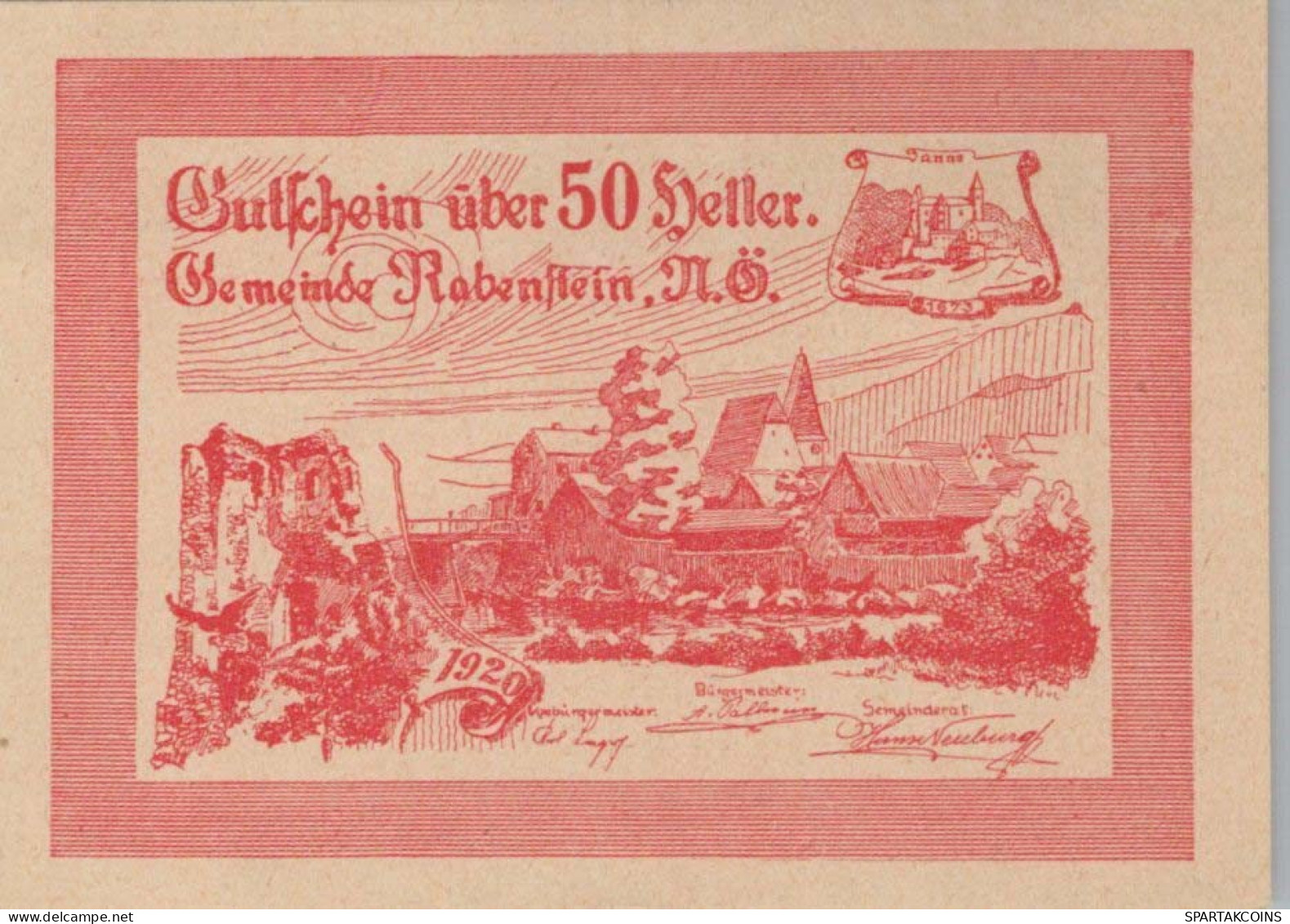 50 HELLER 1920 Stadt RABENSTEIN Niedrigeren Österreich Notgeld #PE571 - [11] Emissions Locales