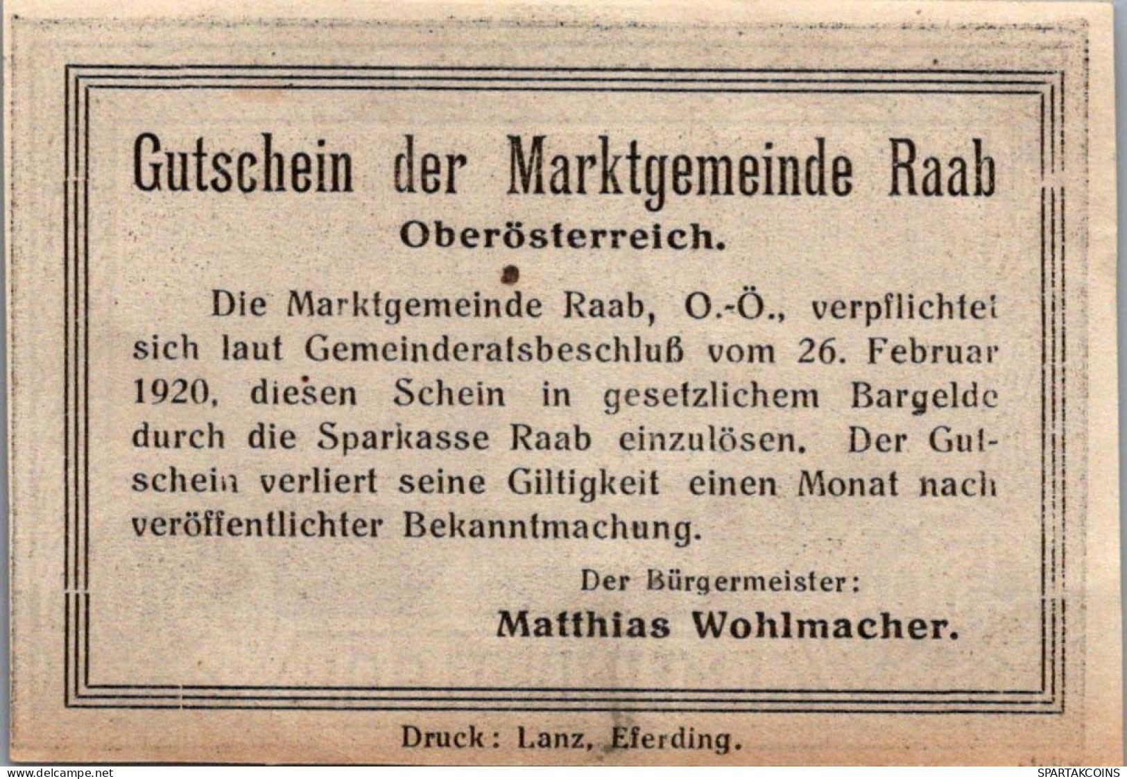 50 HELLER 1920 Stadt RAAB Oberösterreich Österreich UNC Österreich Notgeld Banknote #PH412 - [11] Emissions Locales