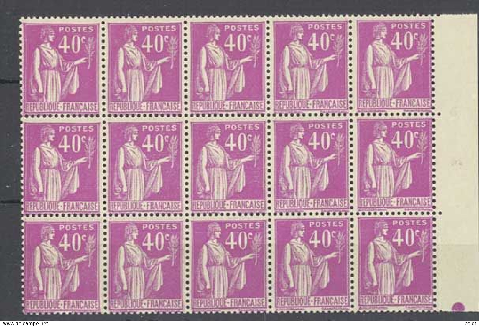 Yvert 281 - Bloc De 15 Timbres Type Paix Neufs Sans Traces De Charnières ..- Bord De Feuille .. - 1932-39 Peace