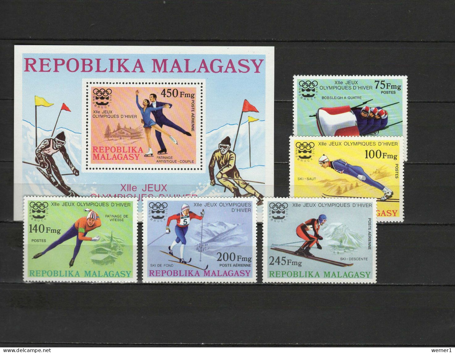 Malagasy - Madagascar 1975 Olympic Games Innsbruck Set Of 5 + S/s MNH - Winter 1976: Innsbruck