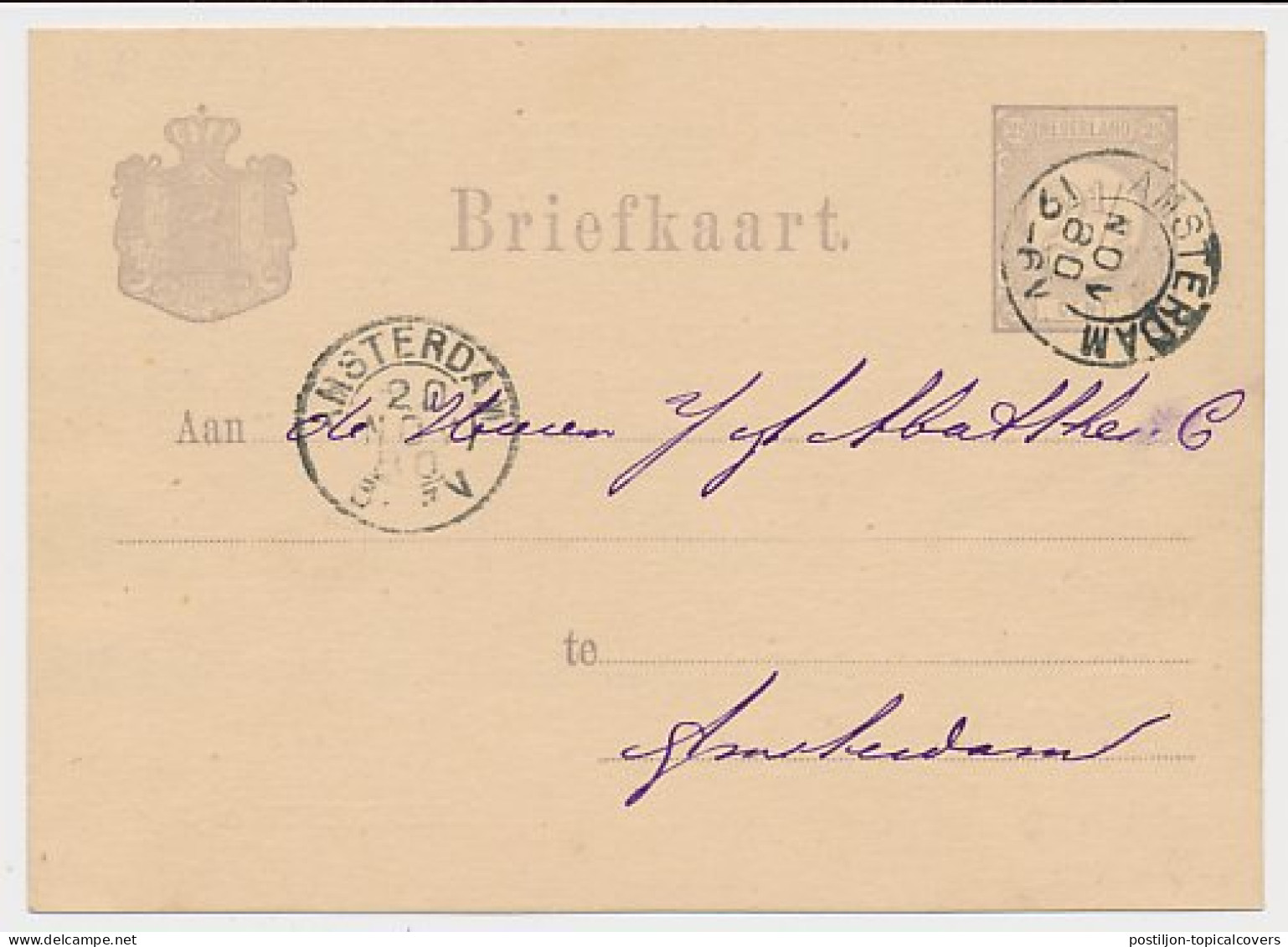 Briefkaart G. 22 Particulier Bedrukt Locaal Te Amsterdam 1880 - Entiers Postaux