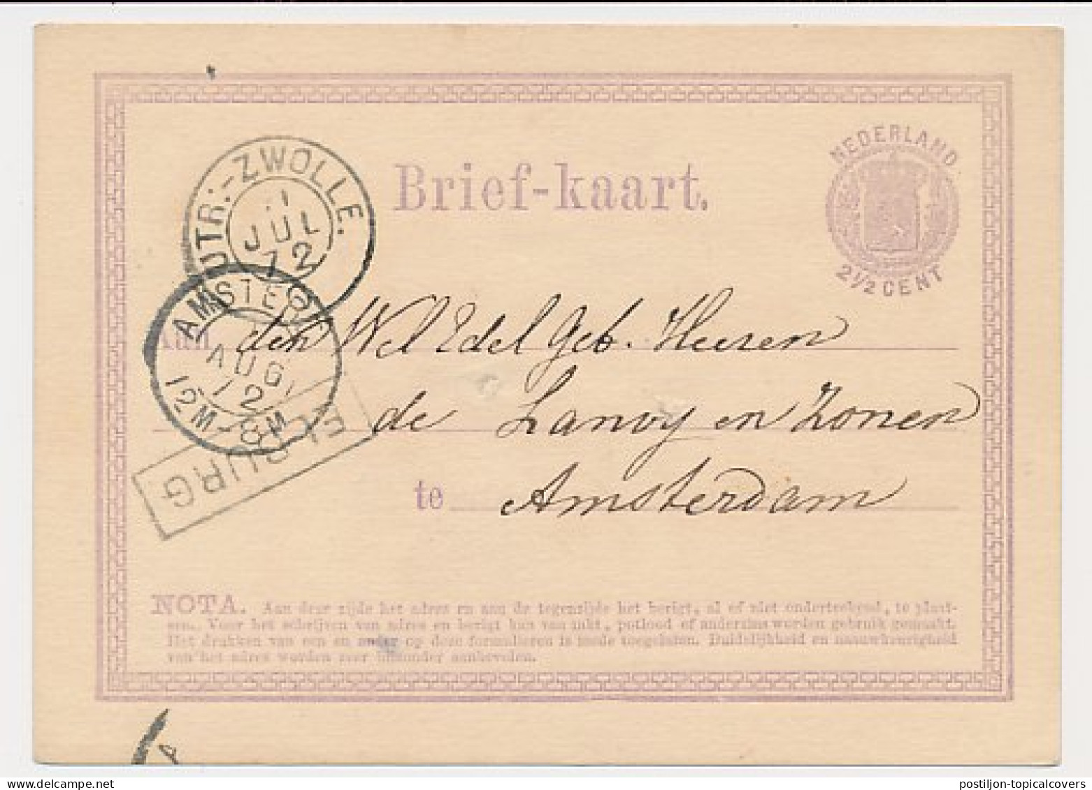 Trein Haltestempel Elburg 1872 - Covers & Documents