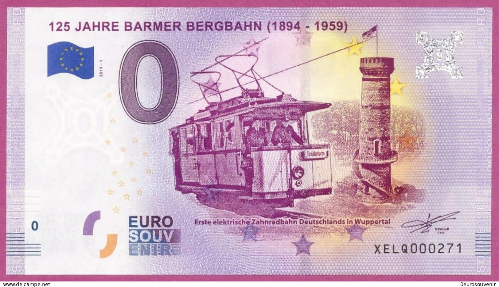 0-Euro XELQ 2019-1 125 JAHRE BARMER BERGBAHN (1894 - 1959) - TOELLETURM - Essais Privés / Non-officiels