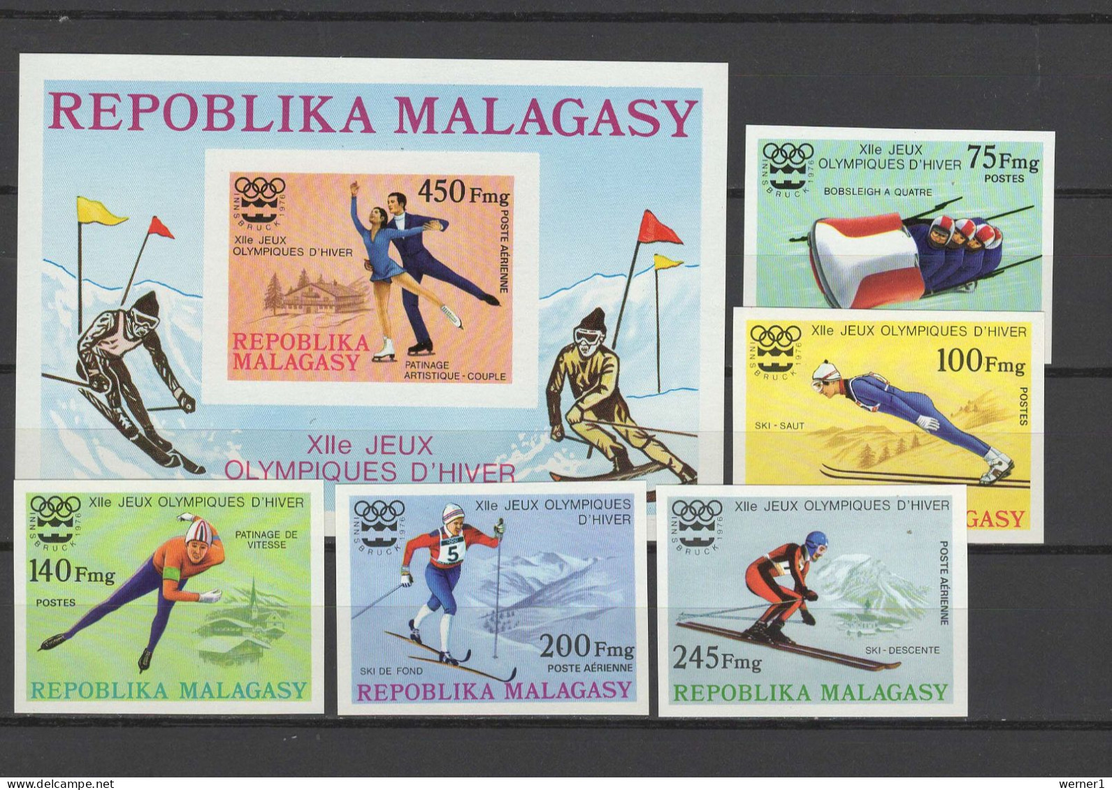 Malagasy - Madagascar 1975 Olympic Games Innsbruck Set Of 5 + S/s Imperf. MNH -scarce- - Winter 1976: Innsbruck