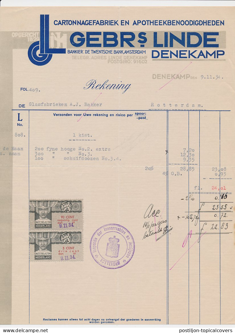 Omzetbelasting 3 CENT / 90 CENT - Denekamp 1934 - Revenue Stamps