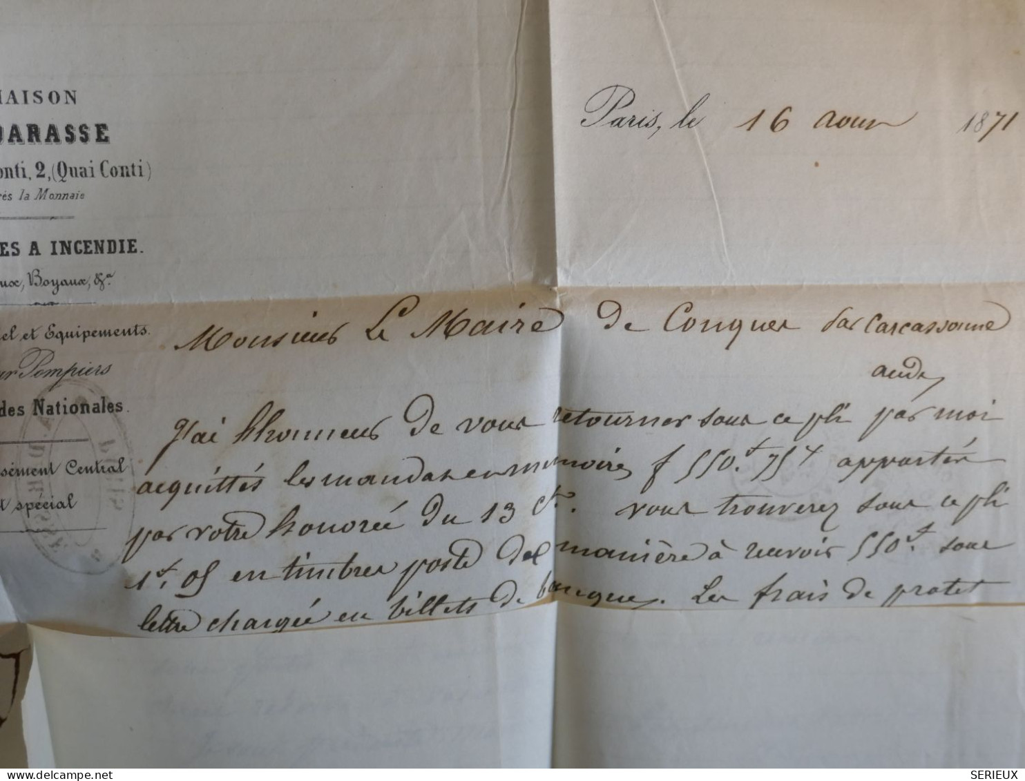 DP4  FRANCE  LETTRE   1871 ETOILE DE PARIS N° 15 A CONQUES   +PAIRE DE  N° 37 +AFF. INTERESSANT++ - 1870 Siege Of Paris