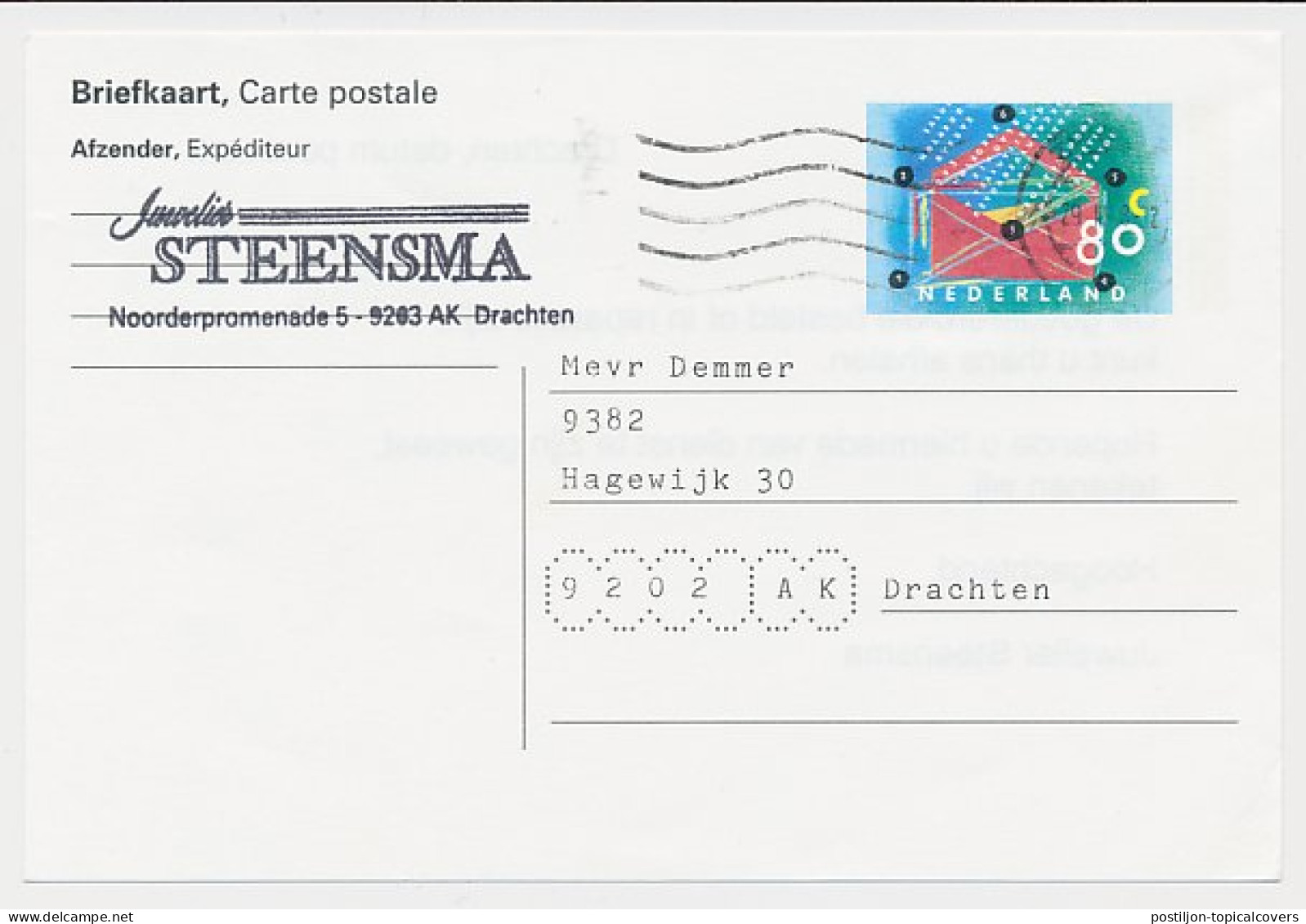 Briefkaart G. 376 Particulier Bedrukt Drachten 1998 - Entiers Postaux