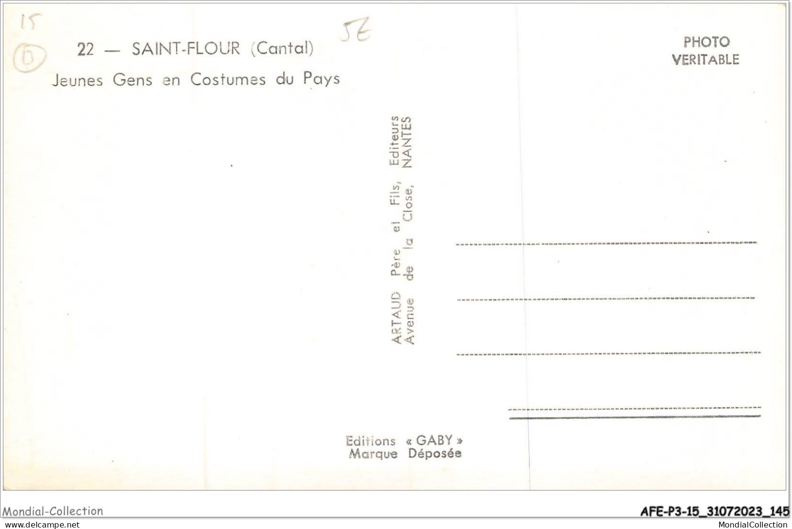 AFEP3-15-0225 - SAINT-FLOUR - Cantal - Jeunes Gens En Costumes Du Pays  - Saint Flour
