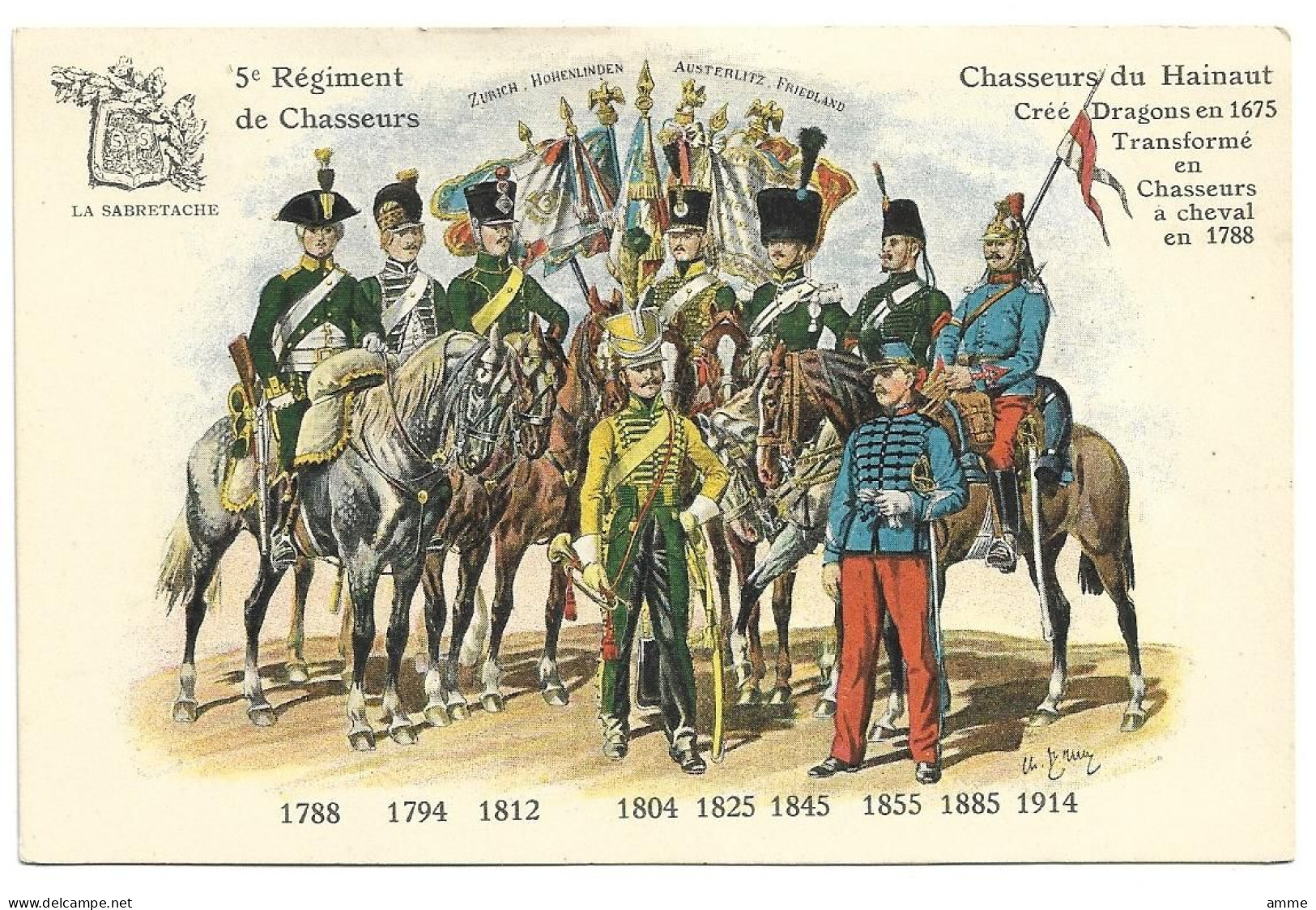 Armée - Leger - Militair  *  5° Régiment De Chasseurs - Chasseurs Du Hainaut - Chasseurs à Cheval 1788-1914 - Régiments