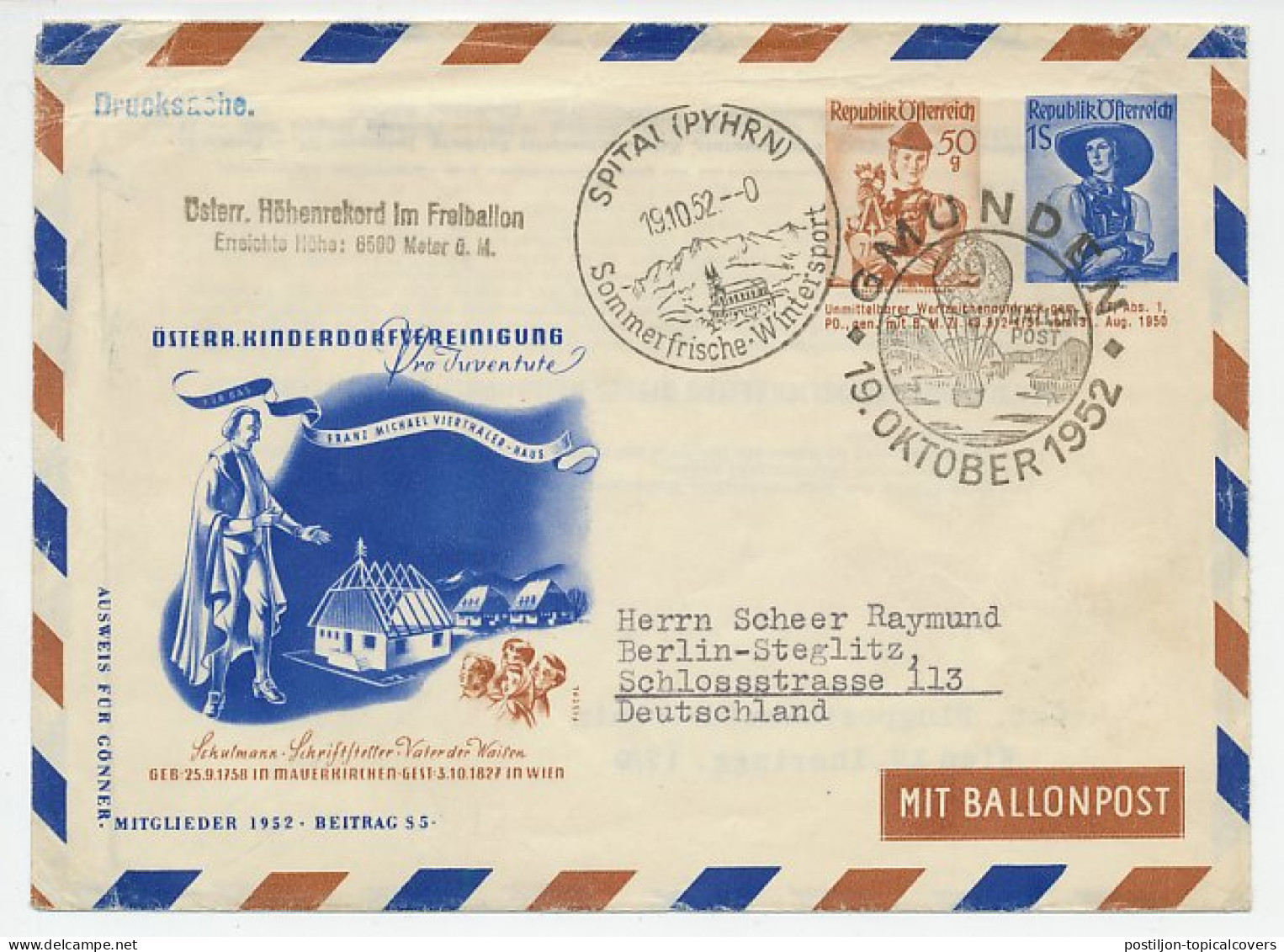 Postal Stationery Austria 1952 Children Village - Balloon Post  - Other & Unclassified