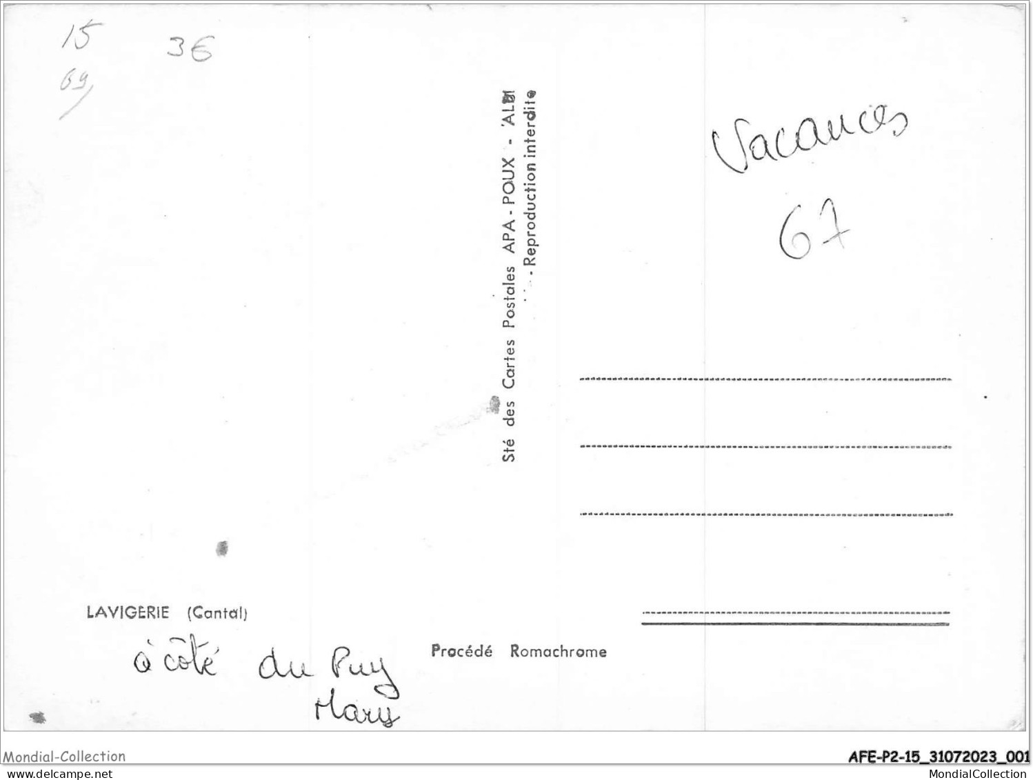 AFEP2-15-0091 - LAVIGERIE - à Côté Du Puy Mary  - Autres & Non Classés