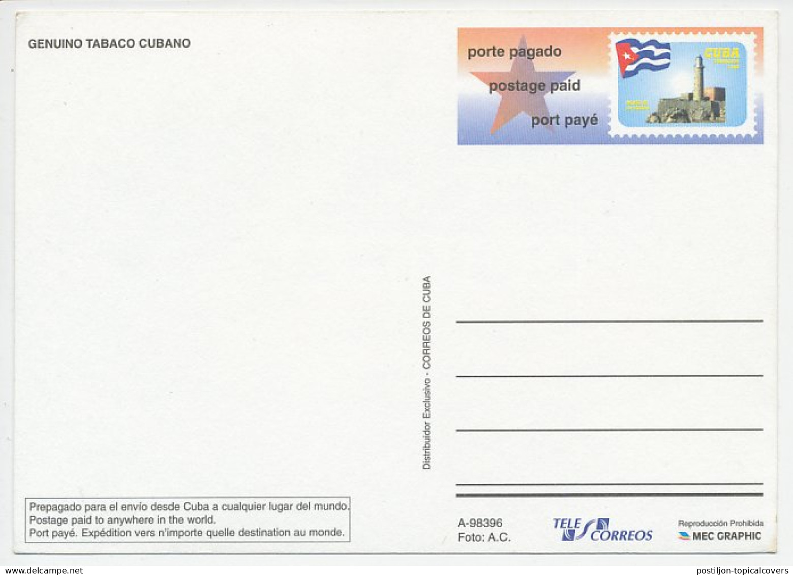 Postal Stationery Cuba Cigar - Cohiba - Tabac