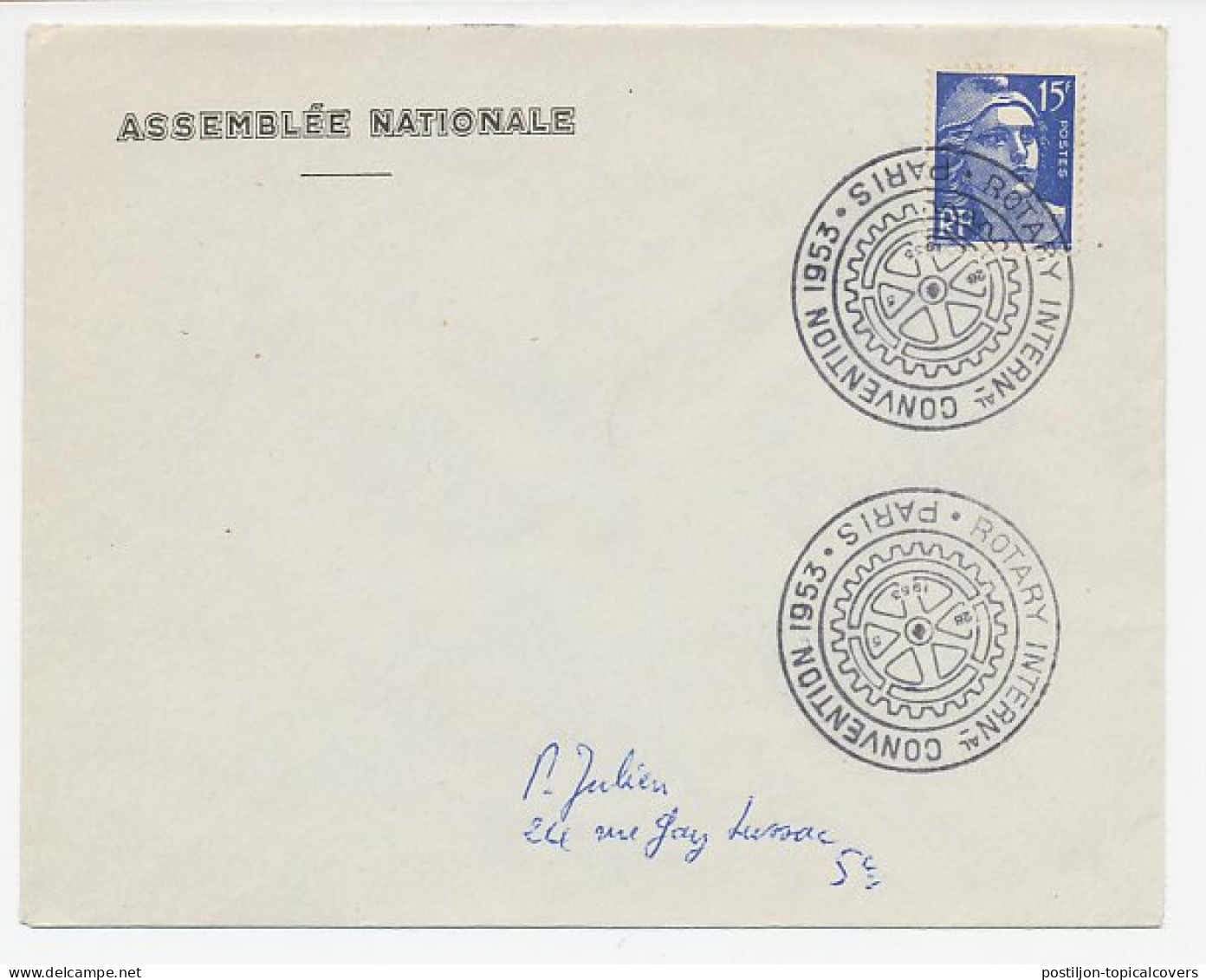 Cover / Postmark France 1953 Rotary Convention - Rotary, Lions Club