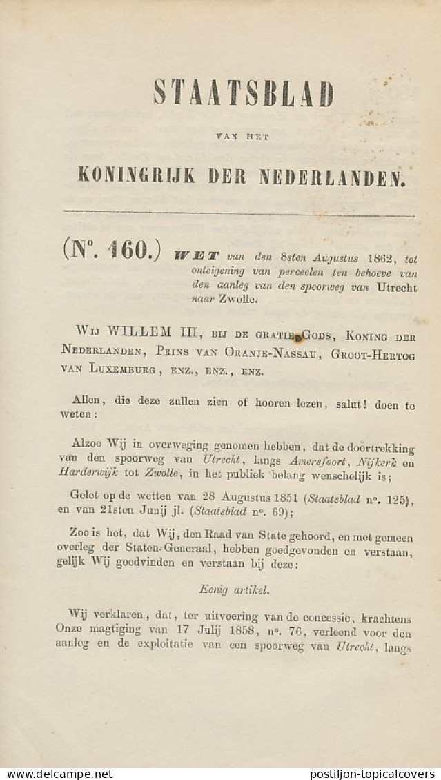 Staatsblad 1862 : Spoorlijn Utrecht - Zwolle - Documentos Históricos