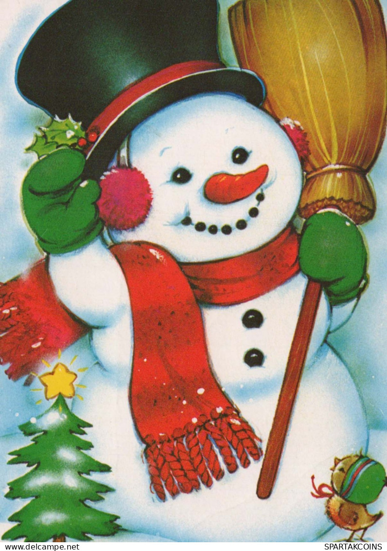 Feliz Año Navidad MUÑECO DE NIEVE Vintage Tarjeta Postal CPSM #PAZ616.ES - Neujahr