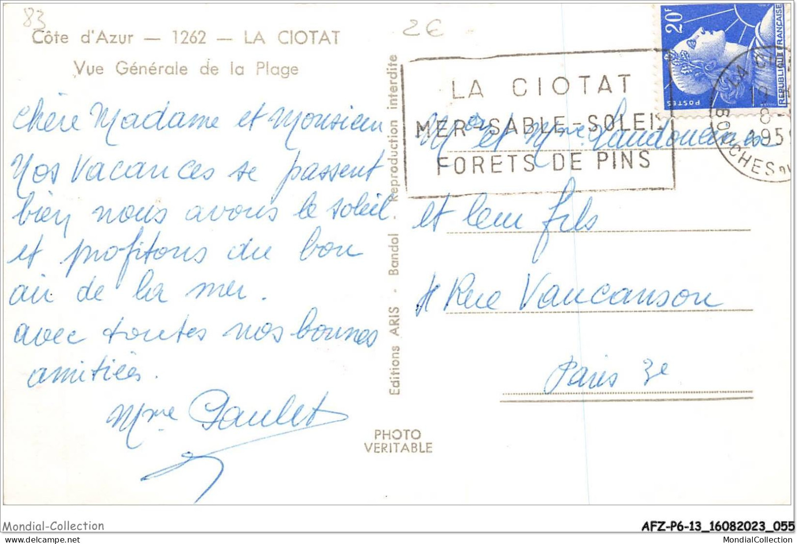 AFZP6-13-0459 - Côte D'azur - LA CIOTAT - Vue Générale De La Plage - La Ciotat
