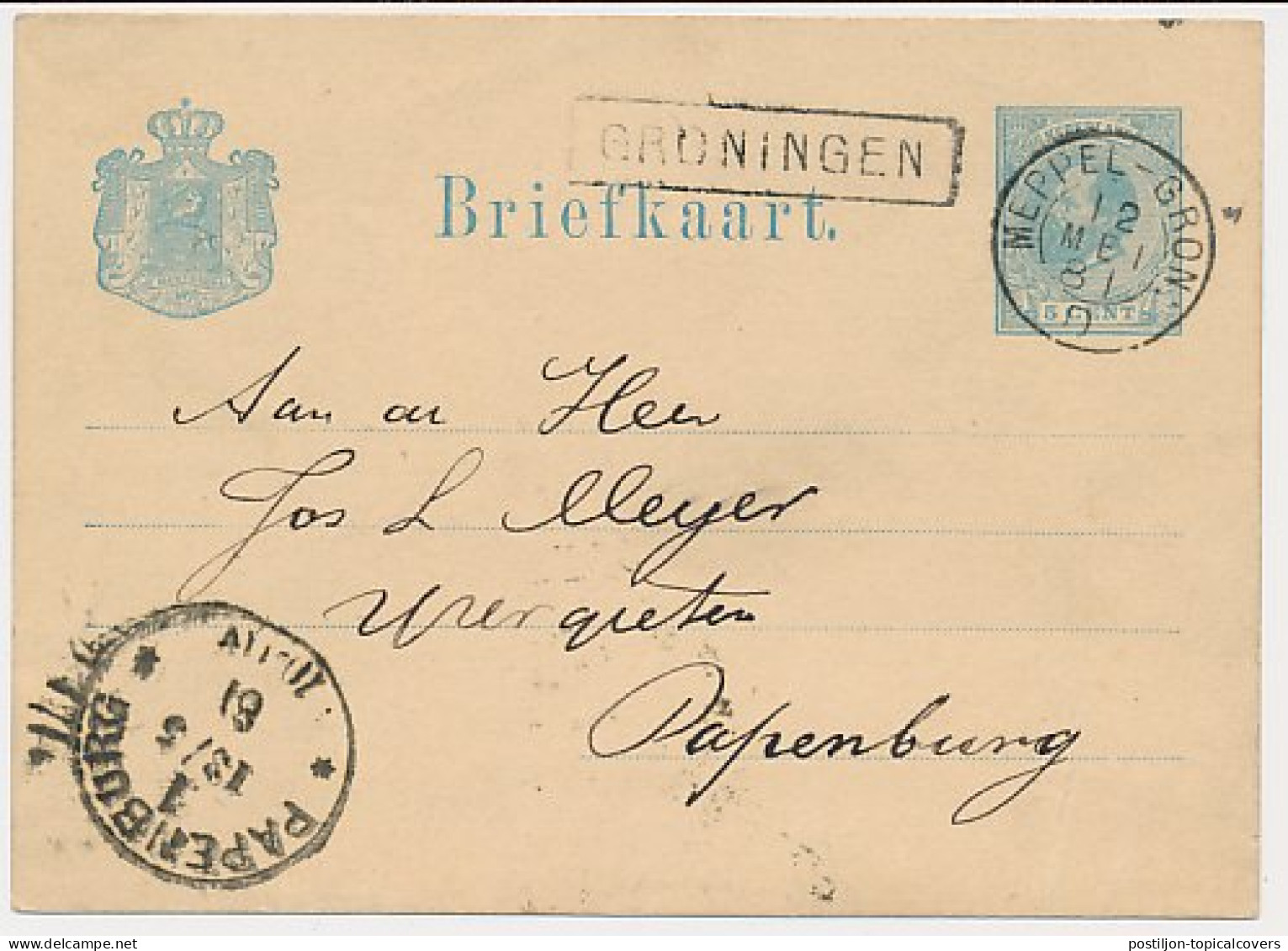 Trein Haltestempel Groningen 1881 - Lettres & Documents