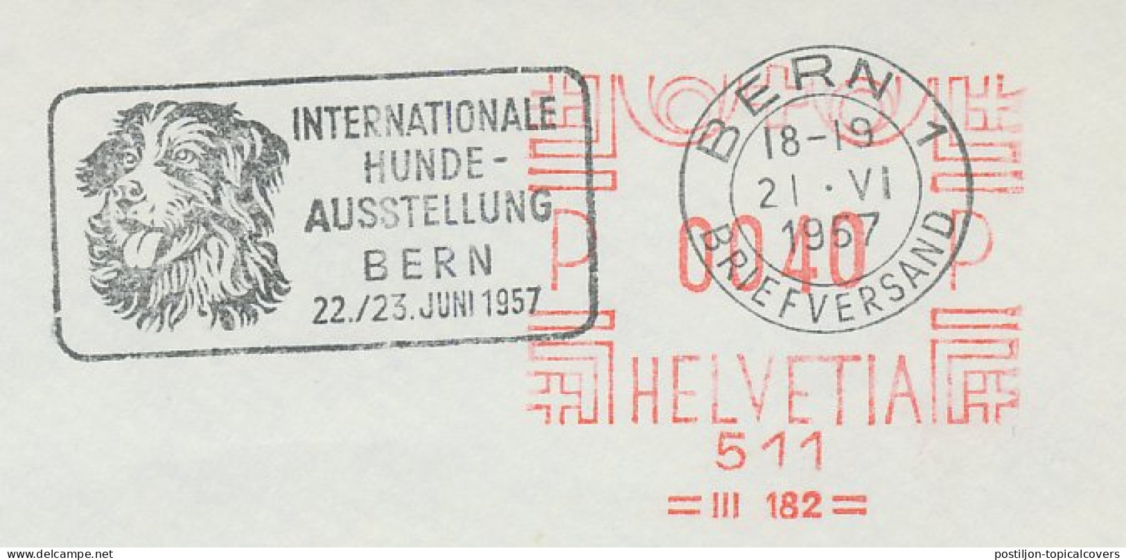 Postmark Cut Switzerland 1957 International Dog Exhibition Bern  - Other & Unclassified