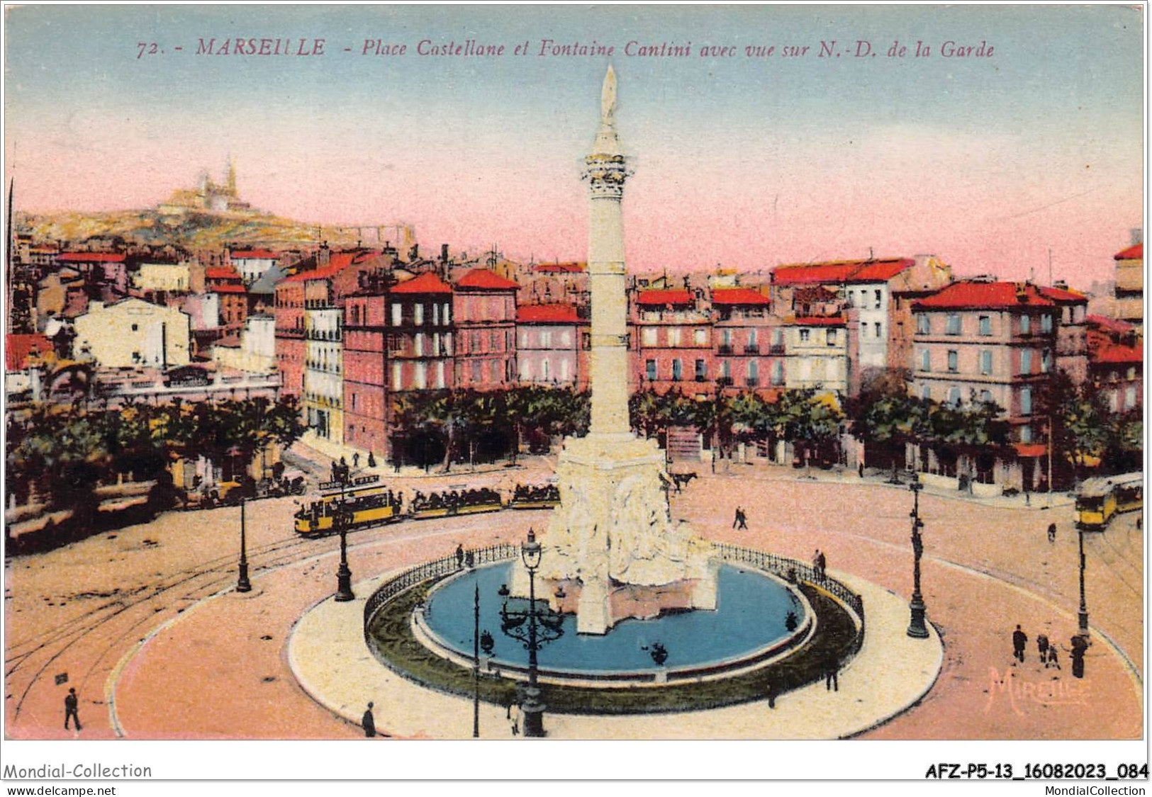 AFZP5-13-0389 - MARSEILLE - Place Castellane Et Fontaine Cantini Avec Vue Sur Notre-dame De La Garde - Castellane, Prado, Menpenti, Rouet