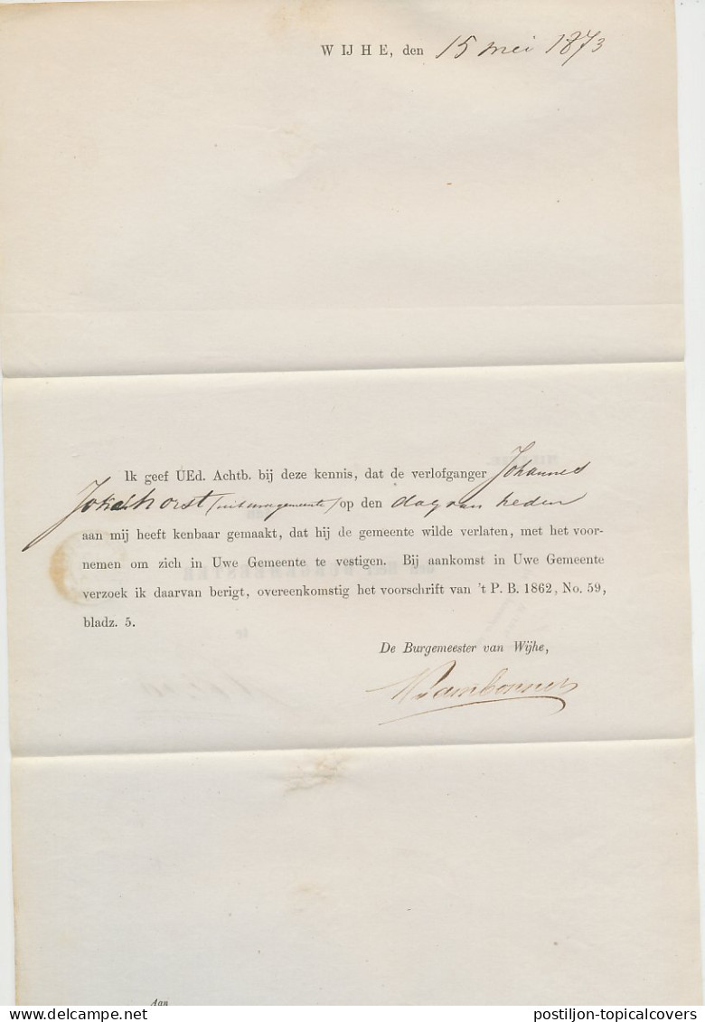 Wijhe - Trein Takjestempel Zutphen - Leeuwarden 1873 - Briefe U. Dokumente