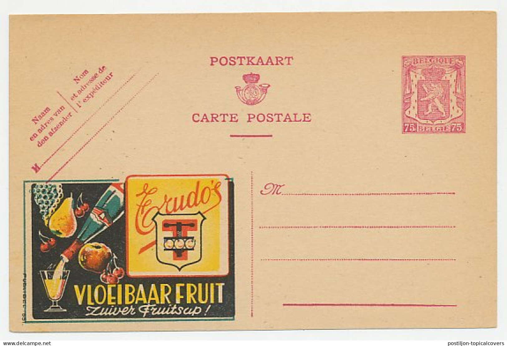 Publibel - Postal Stationery Belgium 1946 Fruit Juice - Fruits