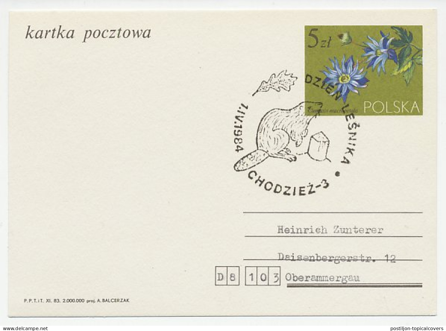 Card / Postmark Poland 1984 Beaver - Other & Unclassified