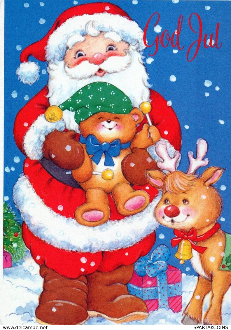 BABBO NATALE Animale Natale Vintage Cartolina CPSM #PAK532.IT - Santa Claus