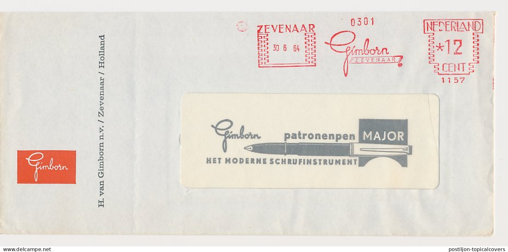 Meter Cover Netherlands 1964 Writing Pen - Major - Gimborn - Zevenaar - Non Classés