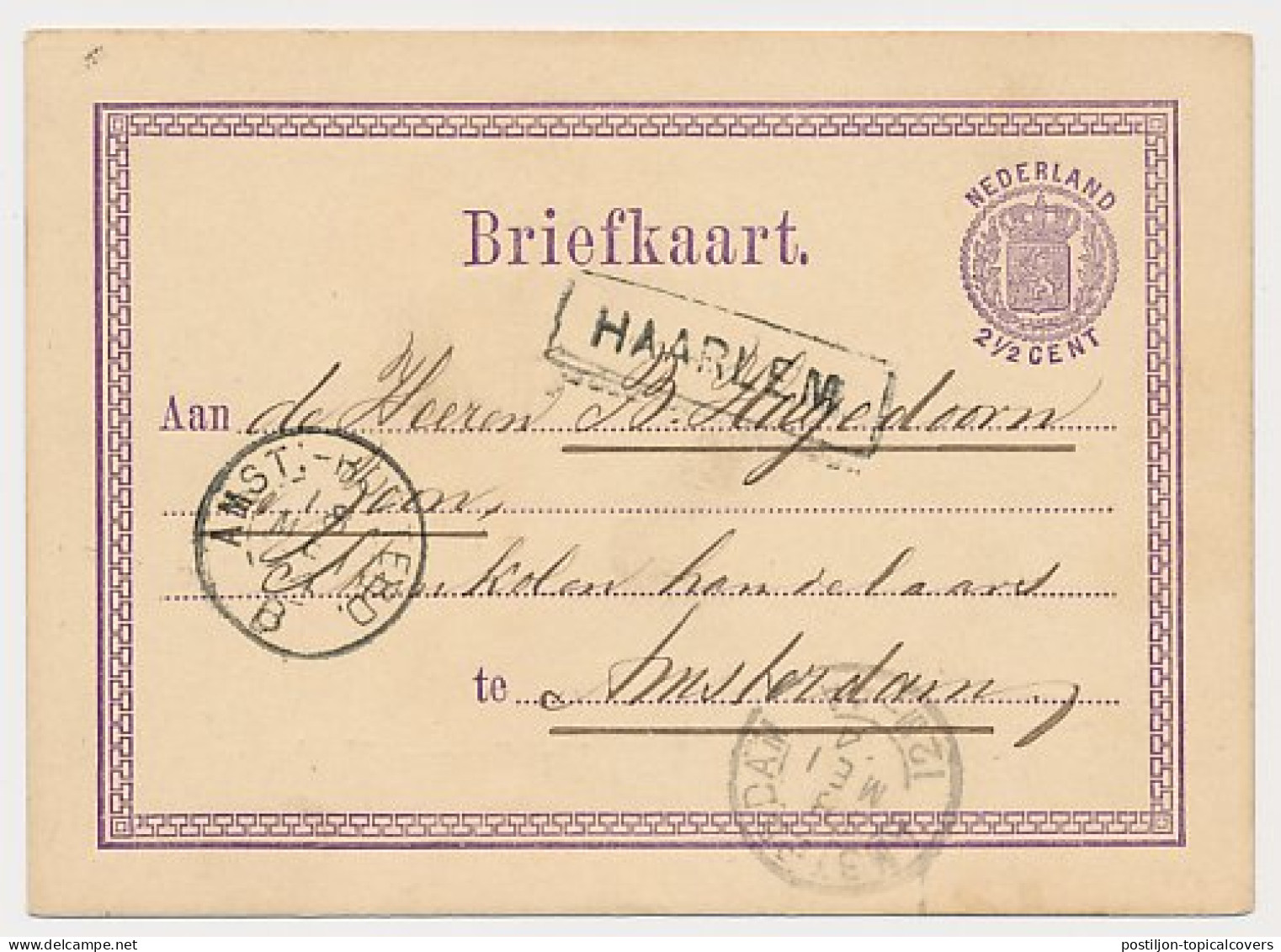 Trein Haltestempel Haarlem 1874 - Afz. : H.IJ.S.M. - Briefe U. Dokumente