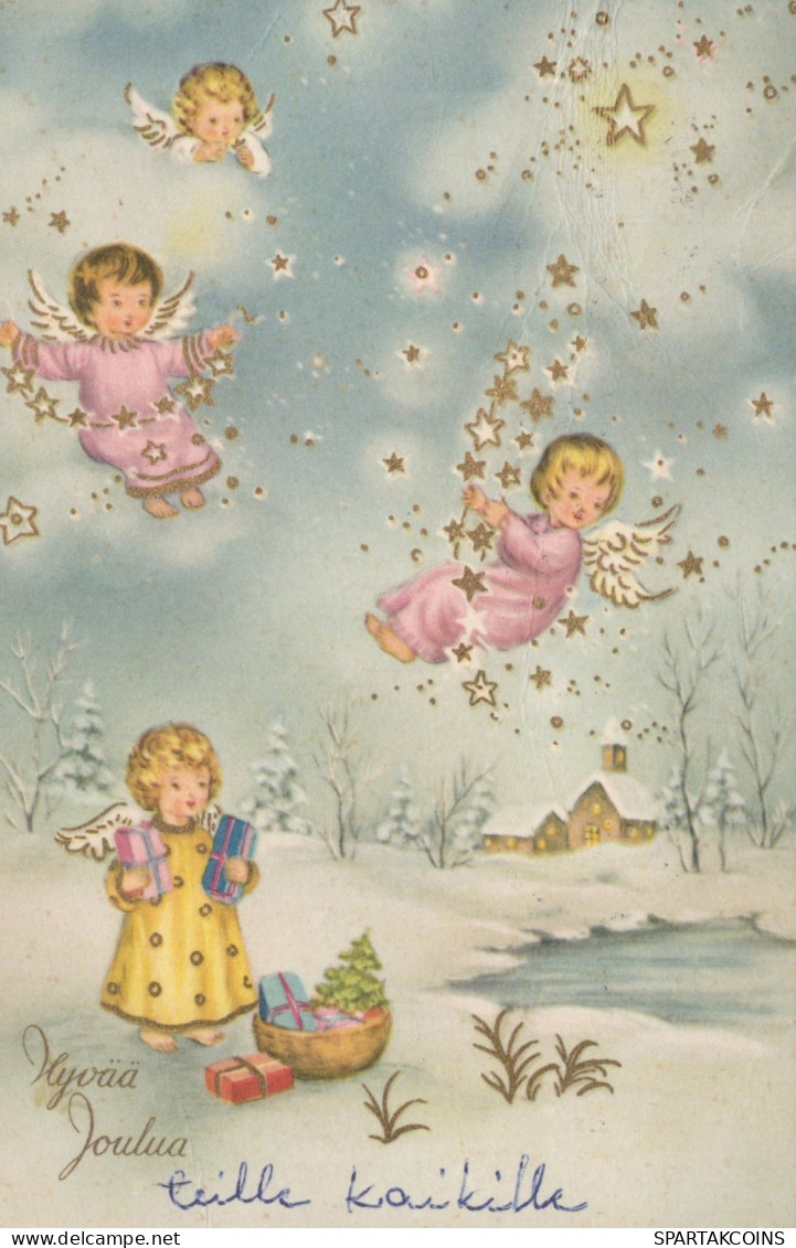 ANGELO Buon Anno Natale Vintage Cartolina CPSMPF #PAG841.IT - Angels