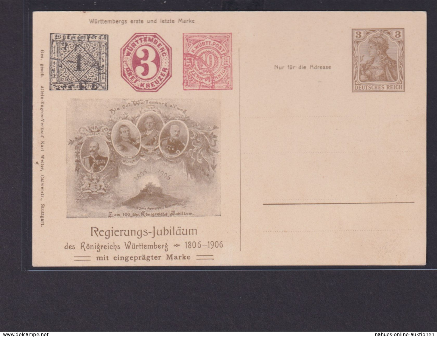 Deutsches Reich Ganzsache Königreich Württemberg Jubiläum WST 2 Pfg. Germania - Lettres & Documents