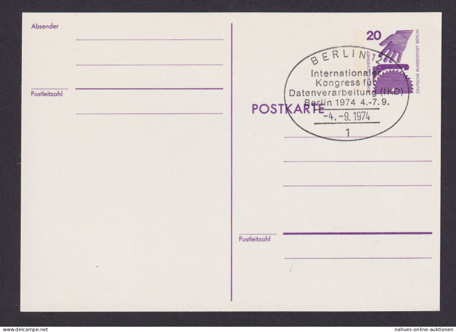 Briefmarken Berlin Ganzsache 20 Pfg. Unfallverhütung SST Berlin Kongress Für - Lettres & Documents