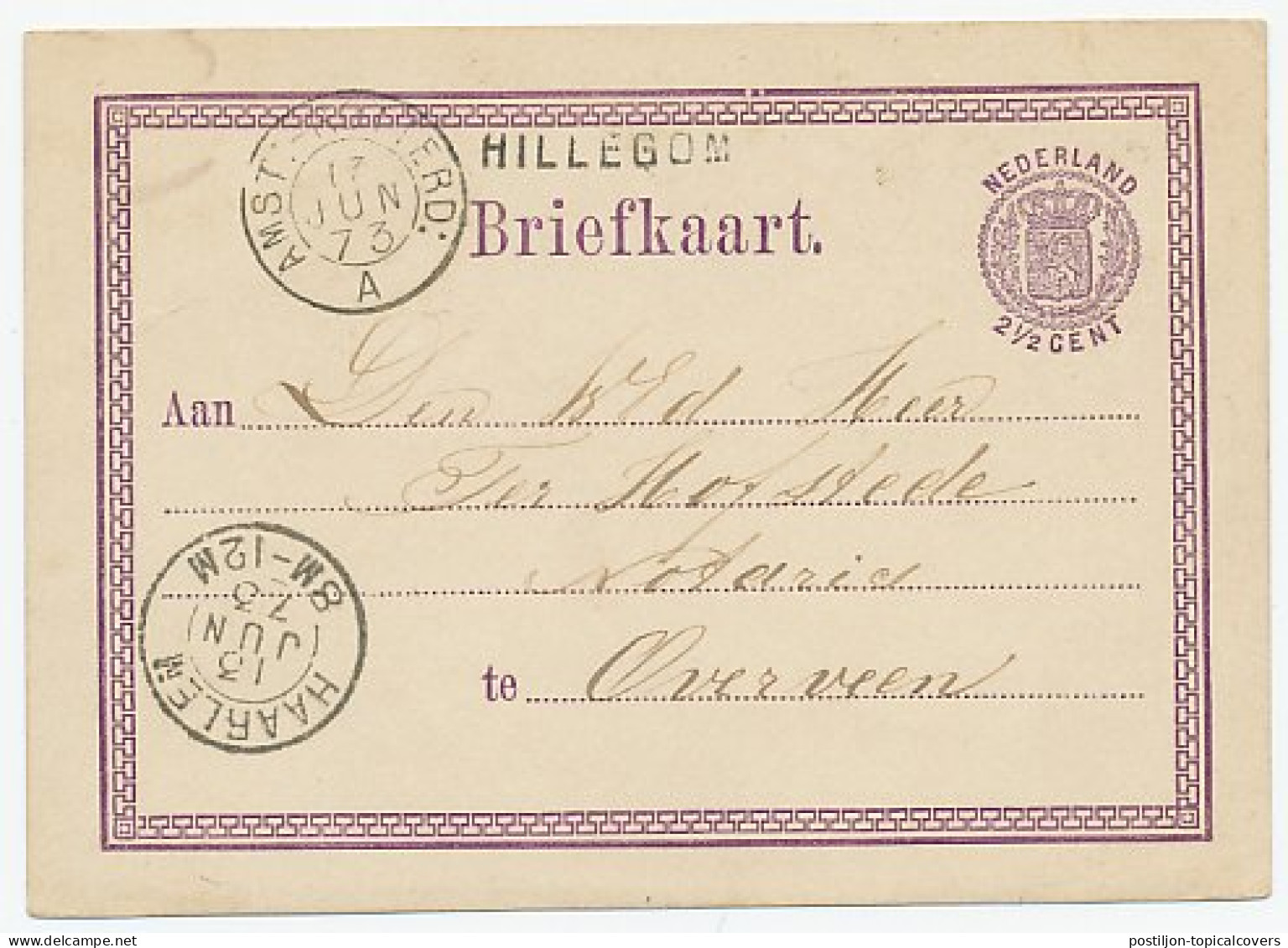 Naamstempel Hillegom 1873 - Lettres & Documents
