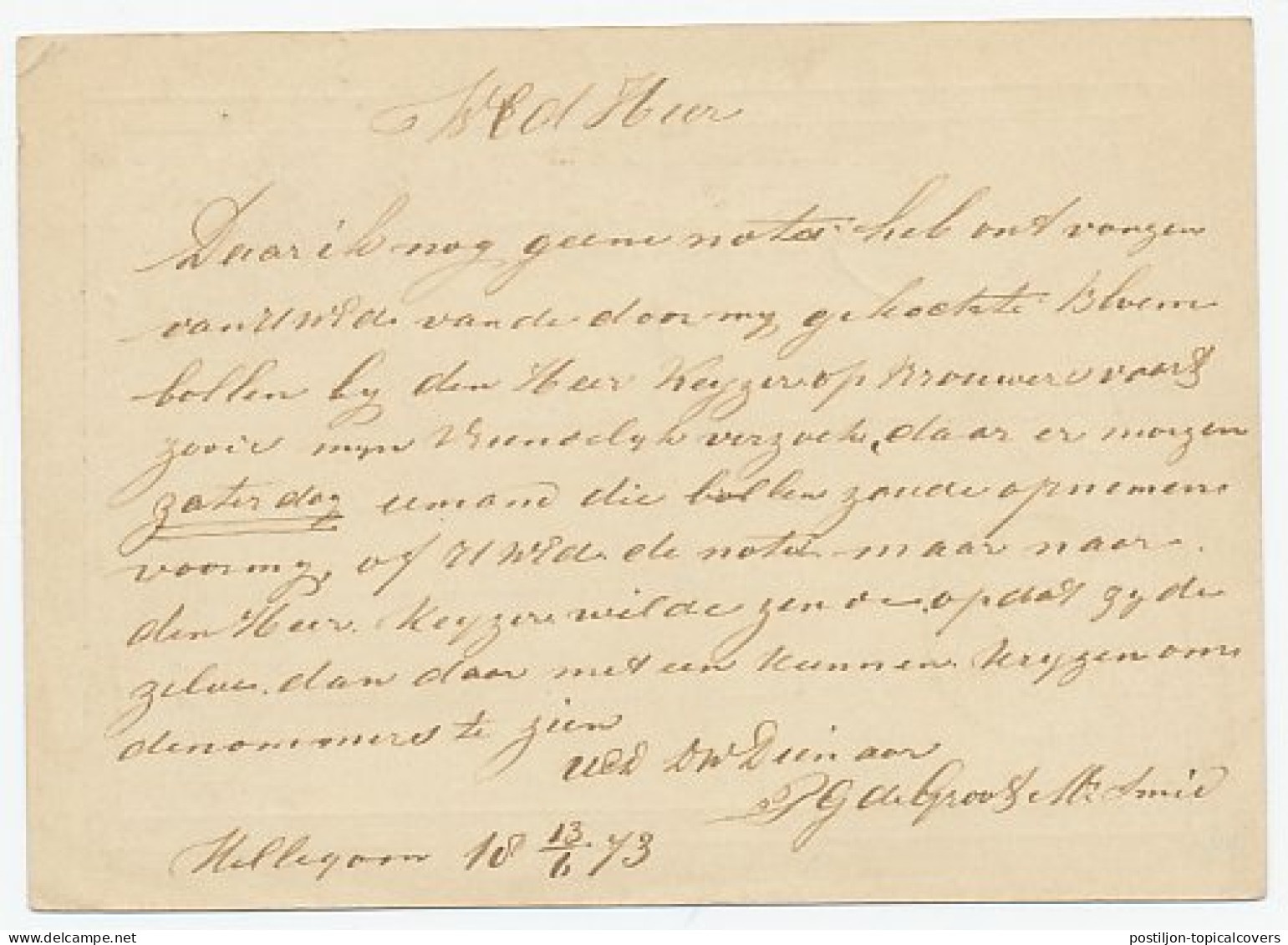 Naamstempel Hillegom 1873 - Briefe U. Dokumente