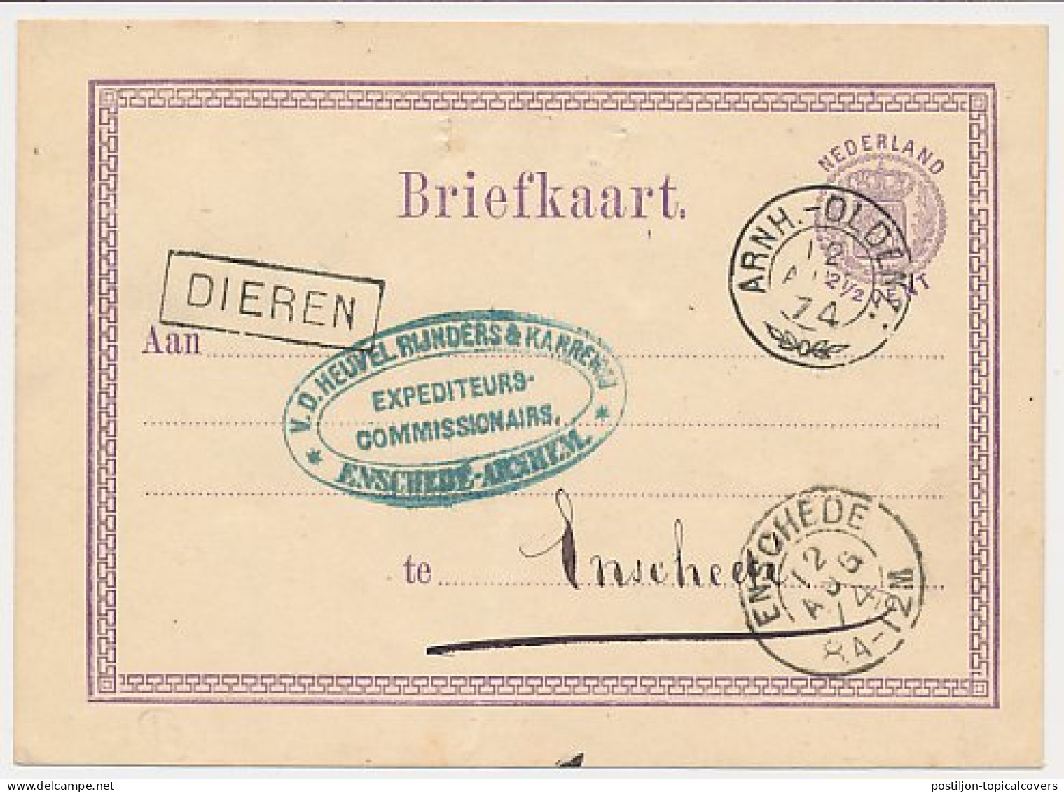 Trein Haltestempel Dieren 1874 - Lettres & Documents