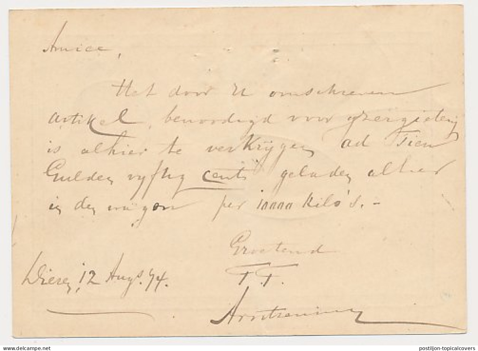 Trein Haltestempel Dieren 1874 - Lettres & Documents