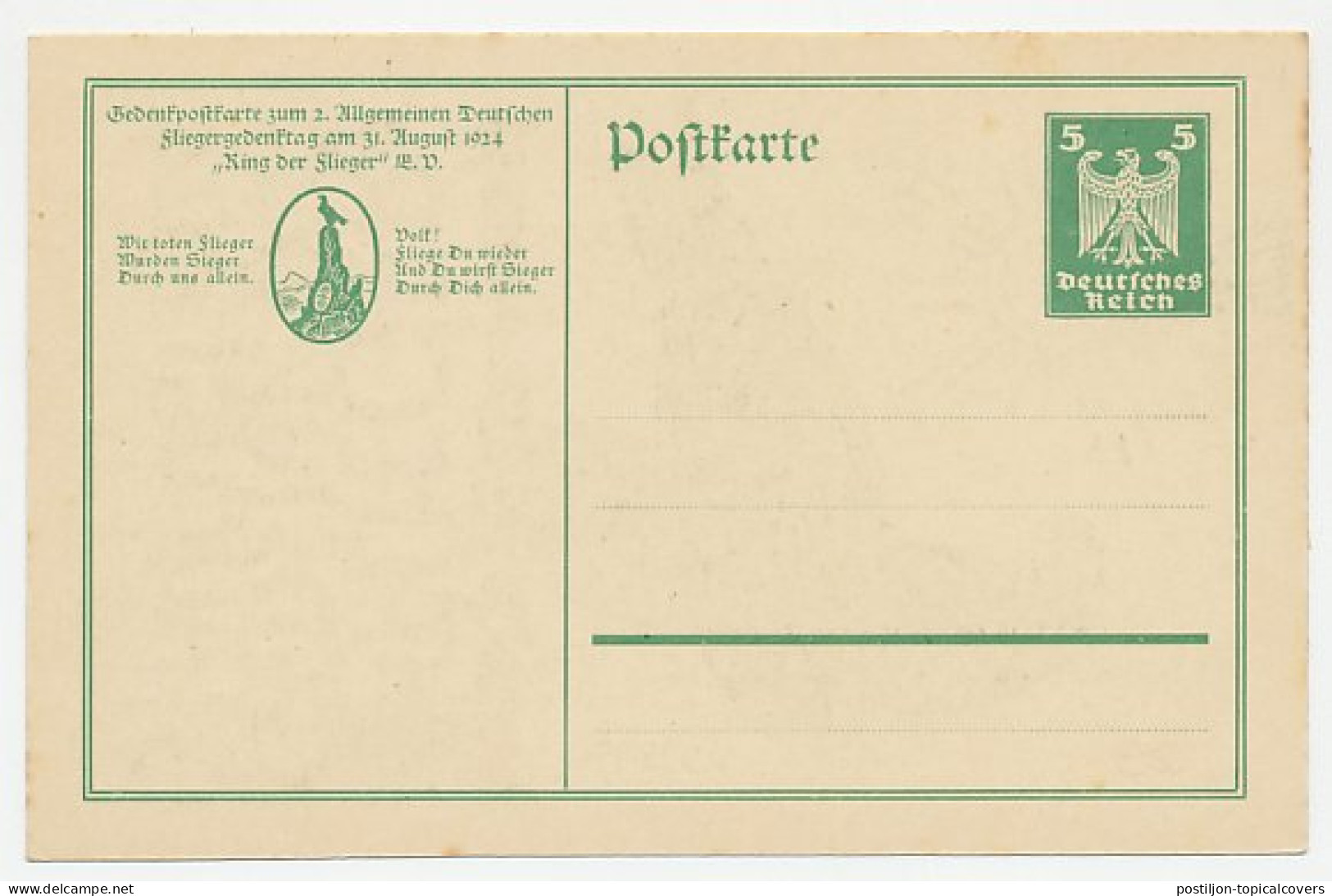 Postal Stationery Germany 1924 Aviator Memoral Day 1924 - Avions