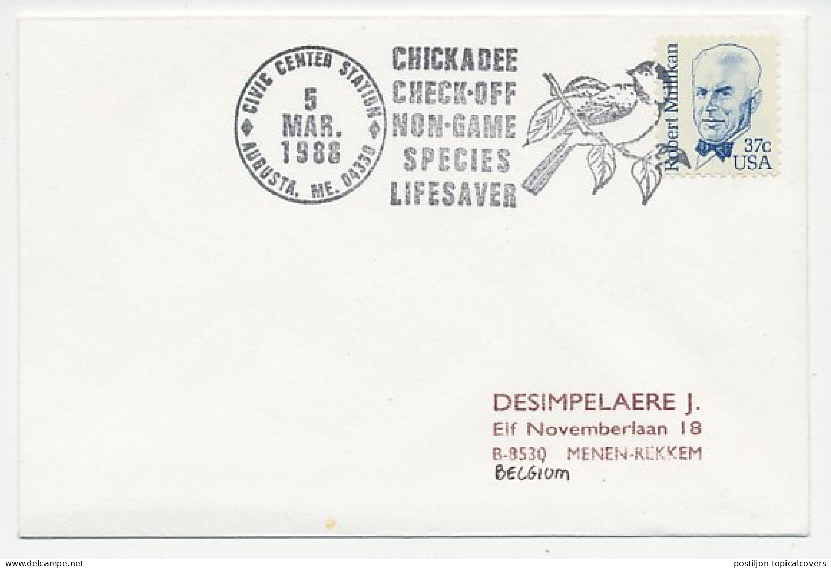 Cover / Postmark USA 1988 Bird - Chickadee - Autres & Non Classés