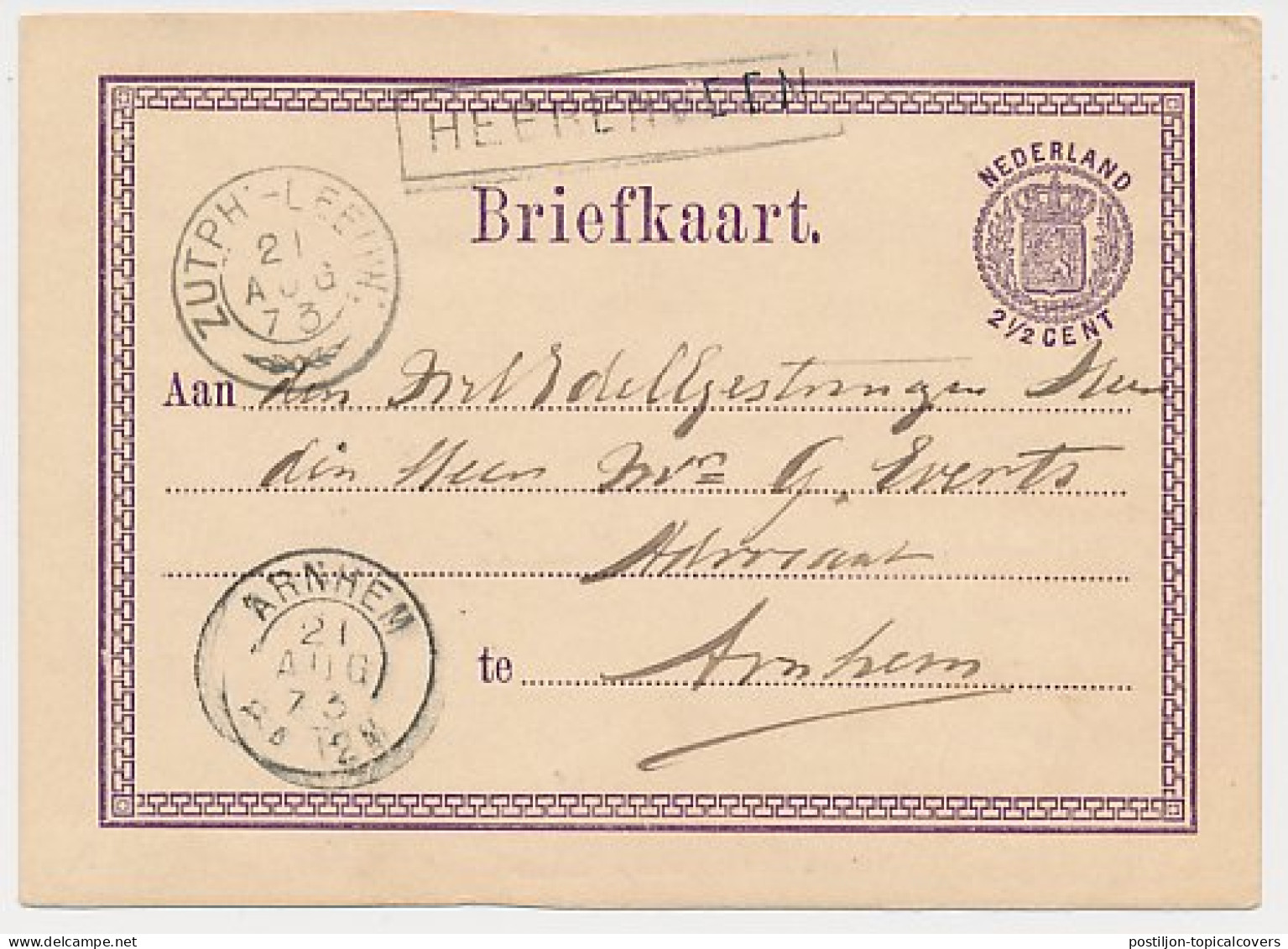 Trein Haltestempel Heerenveen 1873 - Lettres & Documents