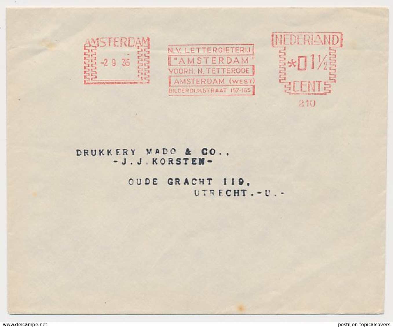 Meter Cover Netherlands 1935 Type-foundry - Amsterdam - Other & Unclassified